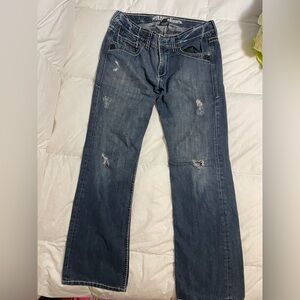 Affliction distressed straight leg jeans. Sz 32” x 32”.